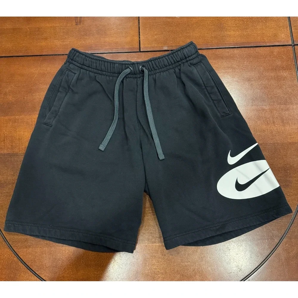 Nike Sportswear Club Fleece Black Sweat Shorts Big Swoosh Logo Men's Size (M)